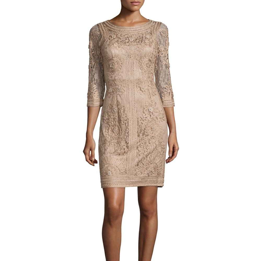 3/4-Sleeve Embroidered Lace Dress